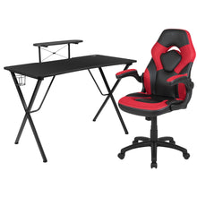 Load image into Gallery viewer, Gamma Gaming Desk & Chair Set - High Back Gaming Chair with Flip-Up Arms; Desk with Detachable Headphone Hook/Cupholder