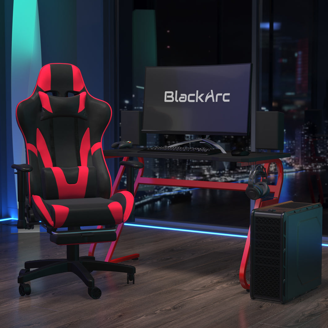 Echo Gaming Desk & Chair Set: Faux Leather Reclining Gaming Chair; Gaming Desk with Headphone Hook and Cupholder
